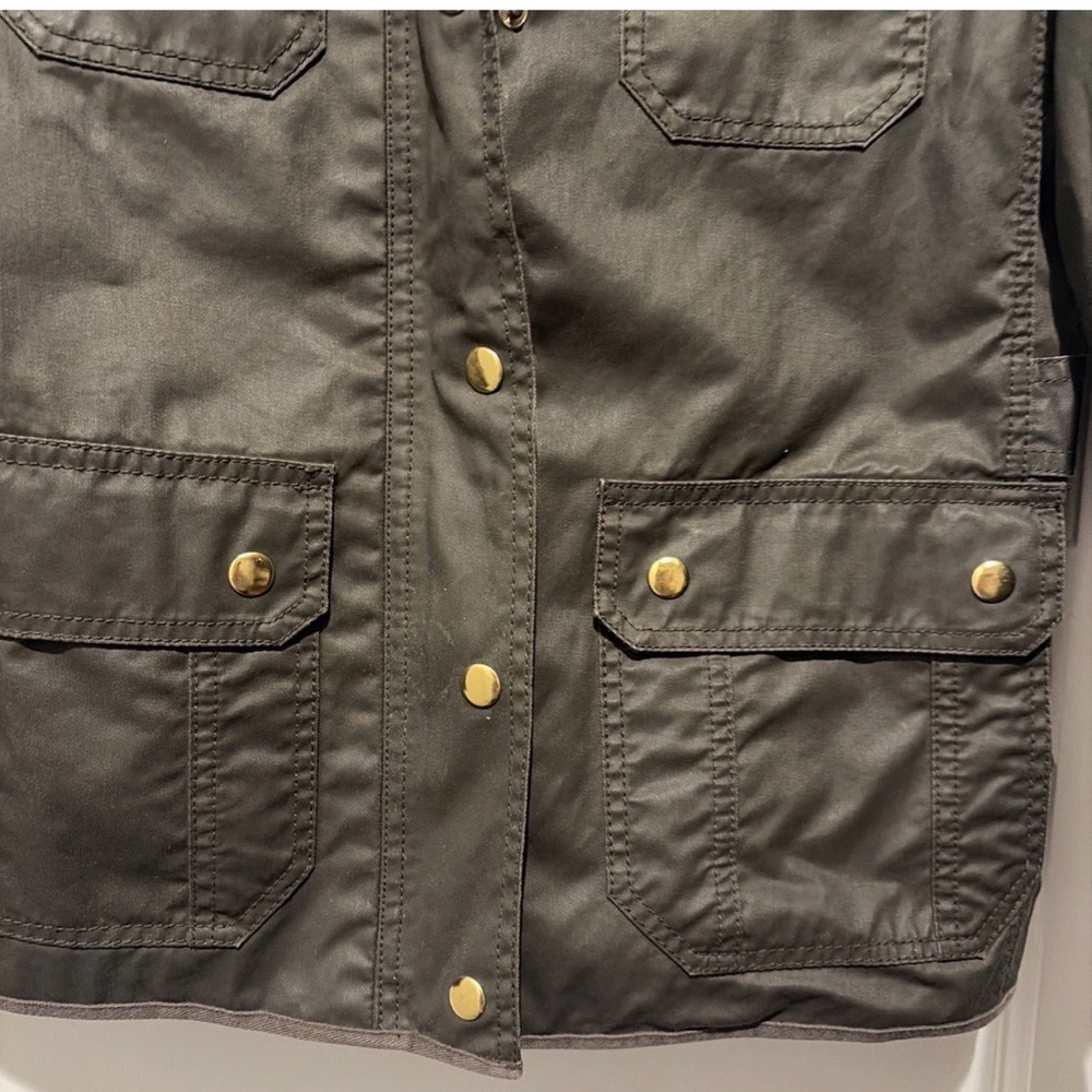 J.Crew Olive Green waxed Utility Jacket with gold Accents - Picture 3 of 4